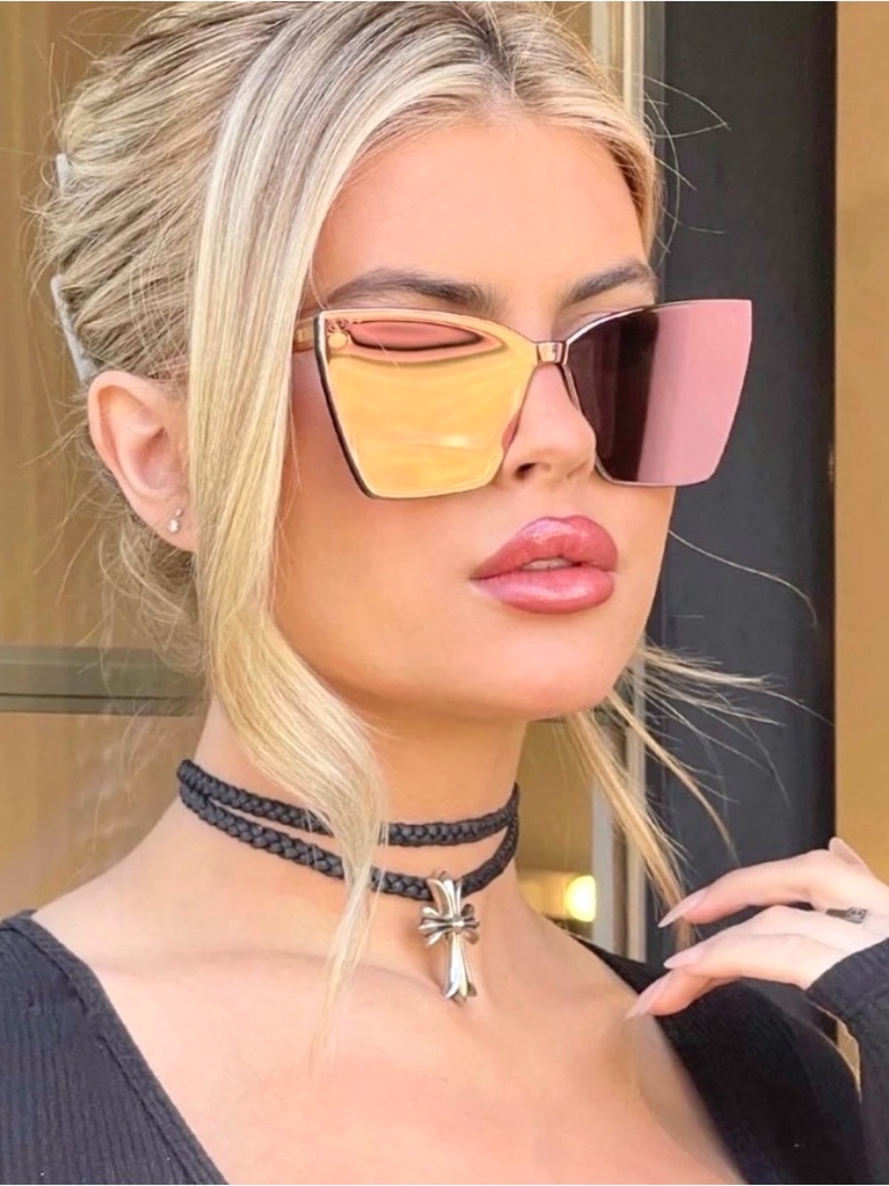 DIFF Eyewear-Goldie Apricot Crystal Sunglasses with Peach Mirror Lenses